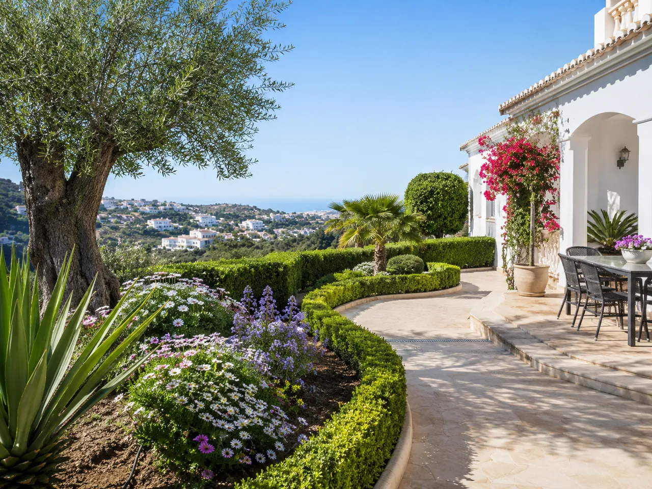 Maintained Mediterranean villa garden